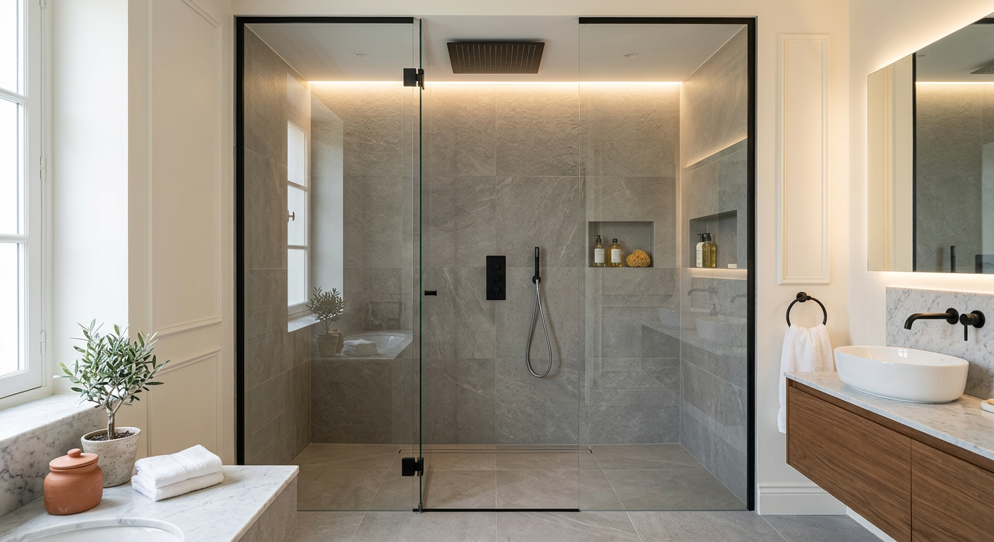 Installation de salle de bain moderne avec douche à l'italienne à Poissy